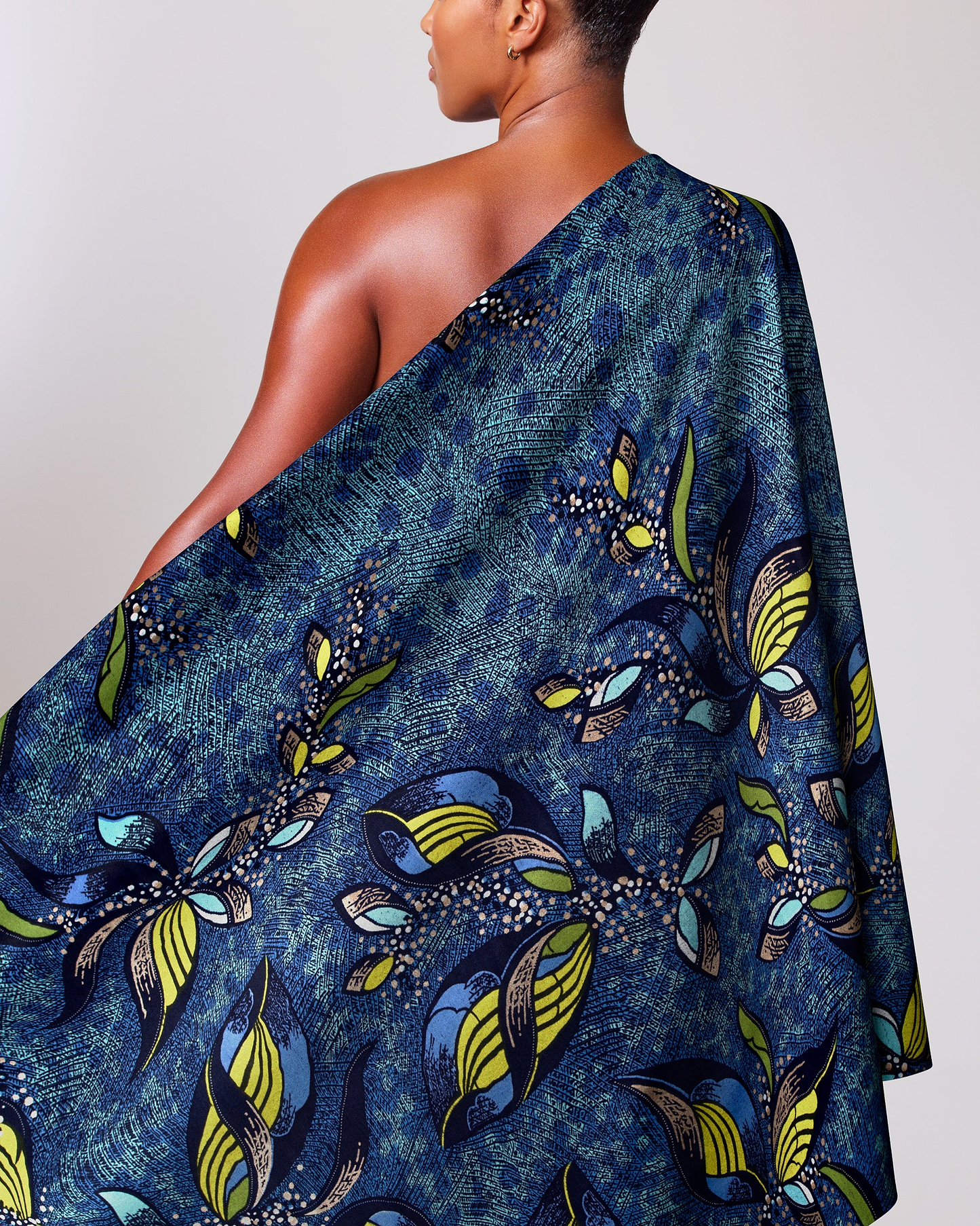 One-shoulder wrap dress deep blue satin royal vlw9067.008