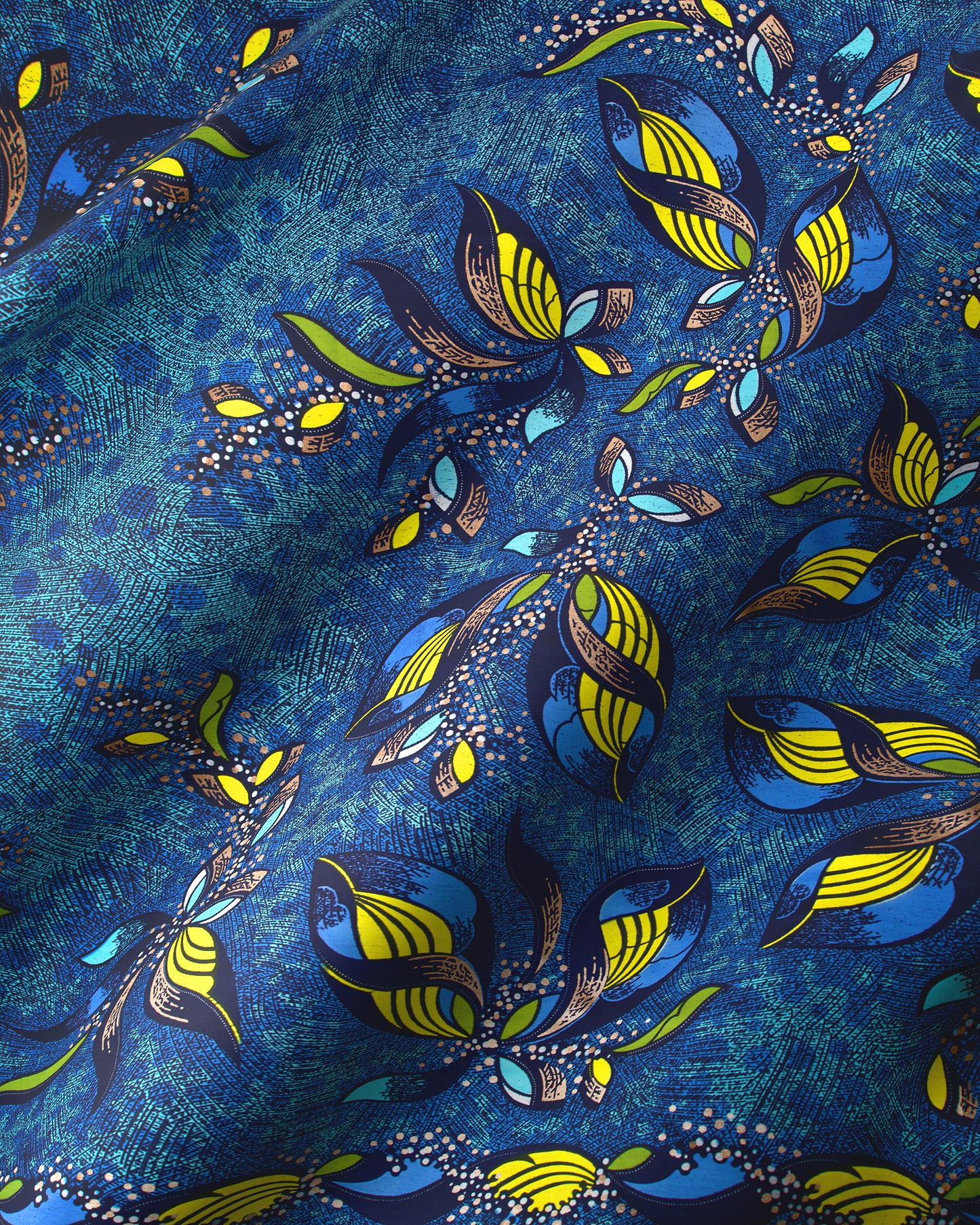 Blue fabric vibrant pattern stylized satin royal vlw9067.008