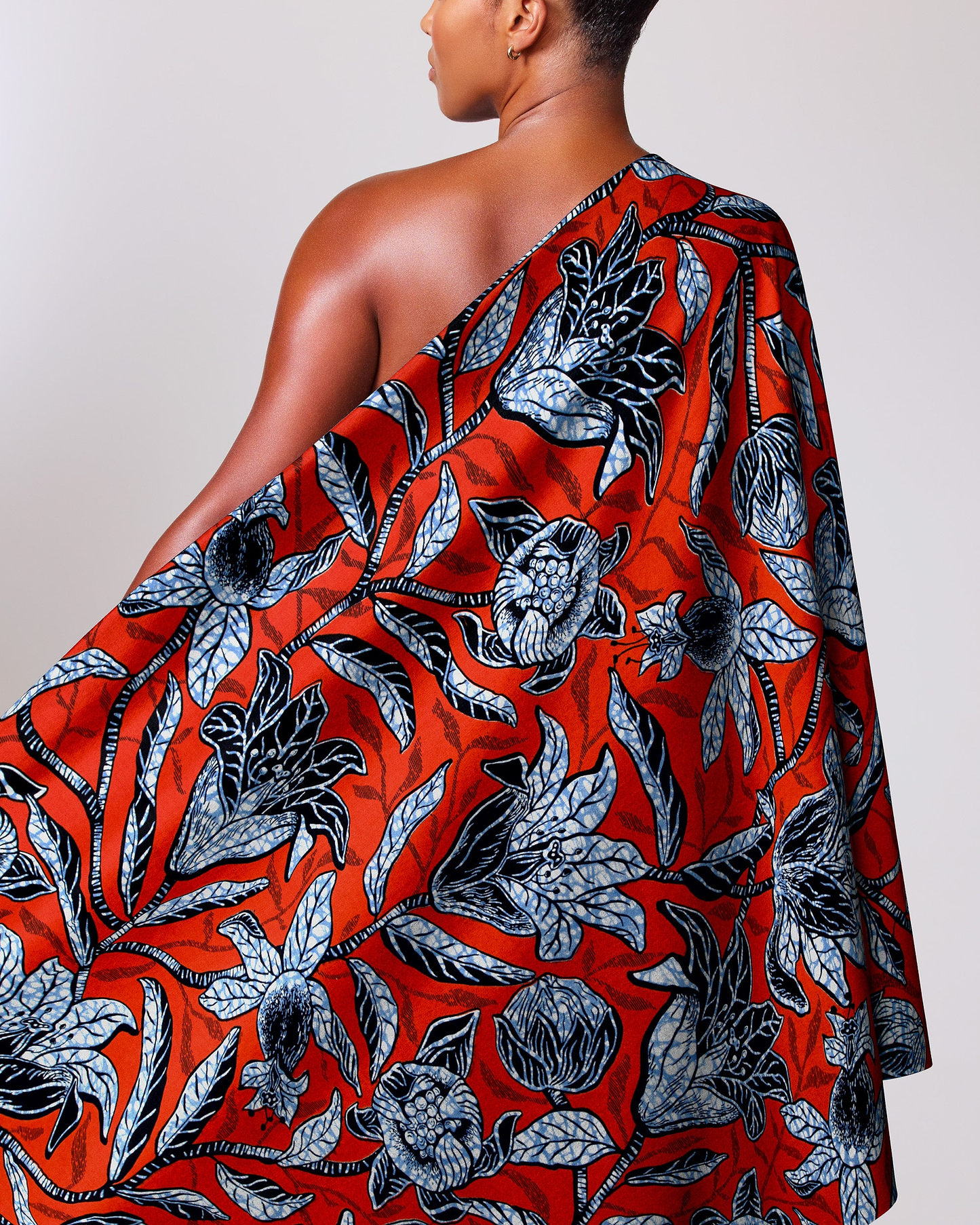 Vibrant red one-shoulder wrap dress wax hollandais vlw9238.005