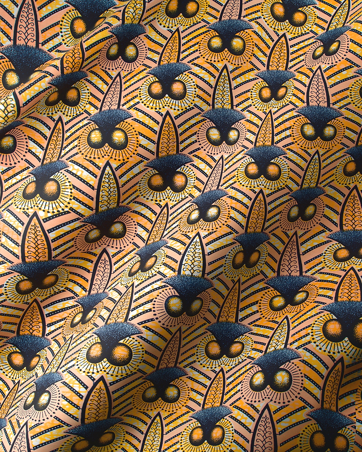 Vibrant orange black patterned fabric wax hollandais vlw9321.001