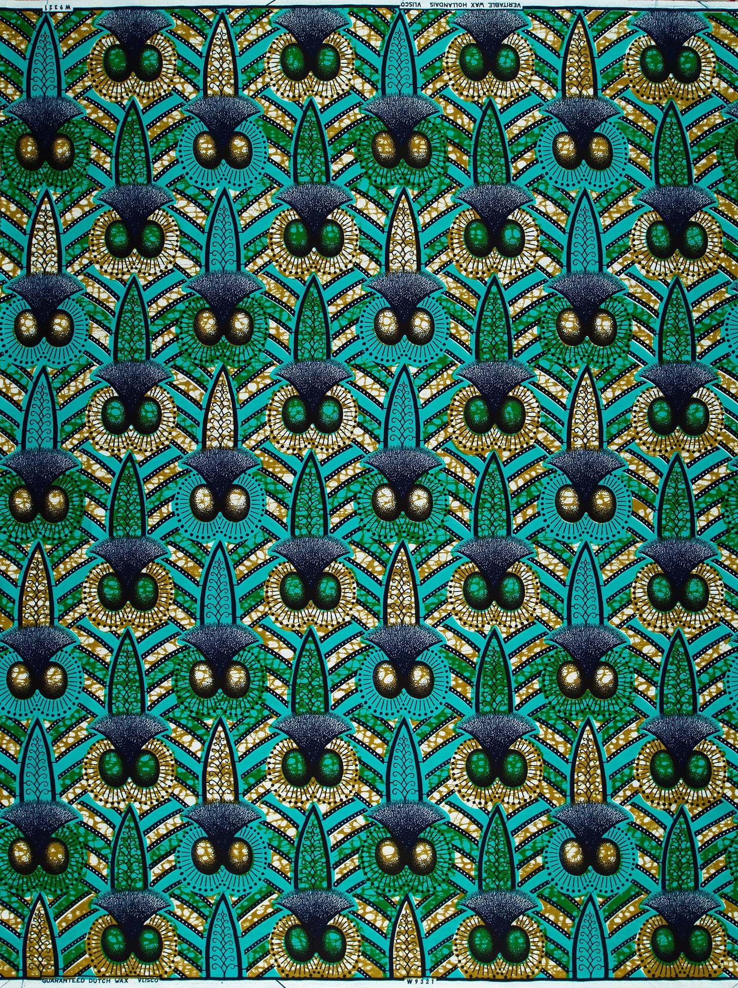 Vibrant teal gold african print wax hollandais vlw9321.002