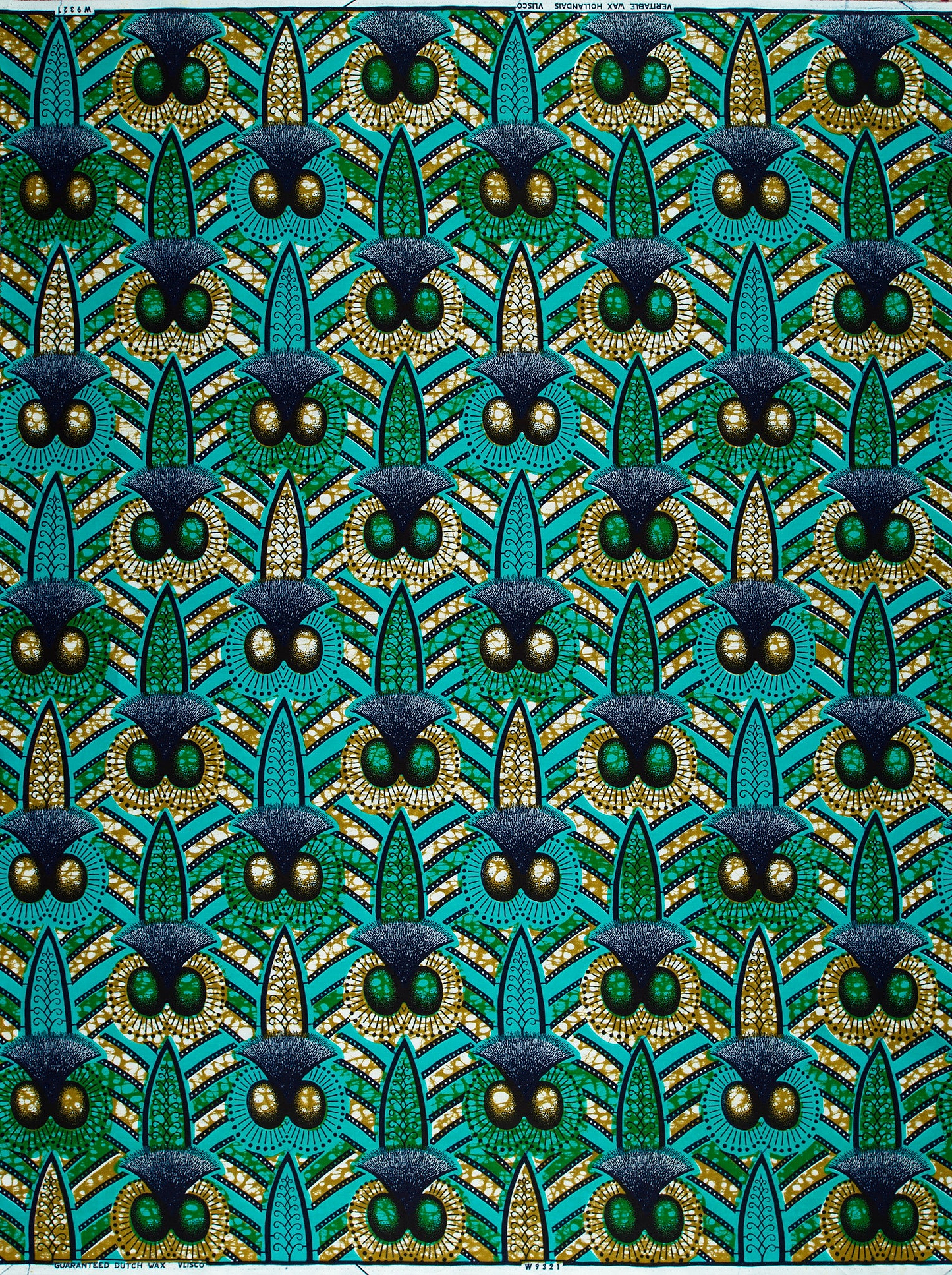 Vibrant teal gold african print wax hollandais vlw9321.002
