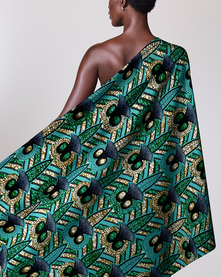 Vibrant teal green patterned fabric wax hollandais vlw9321.002