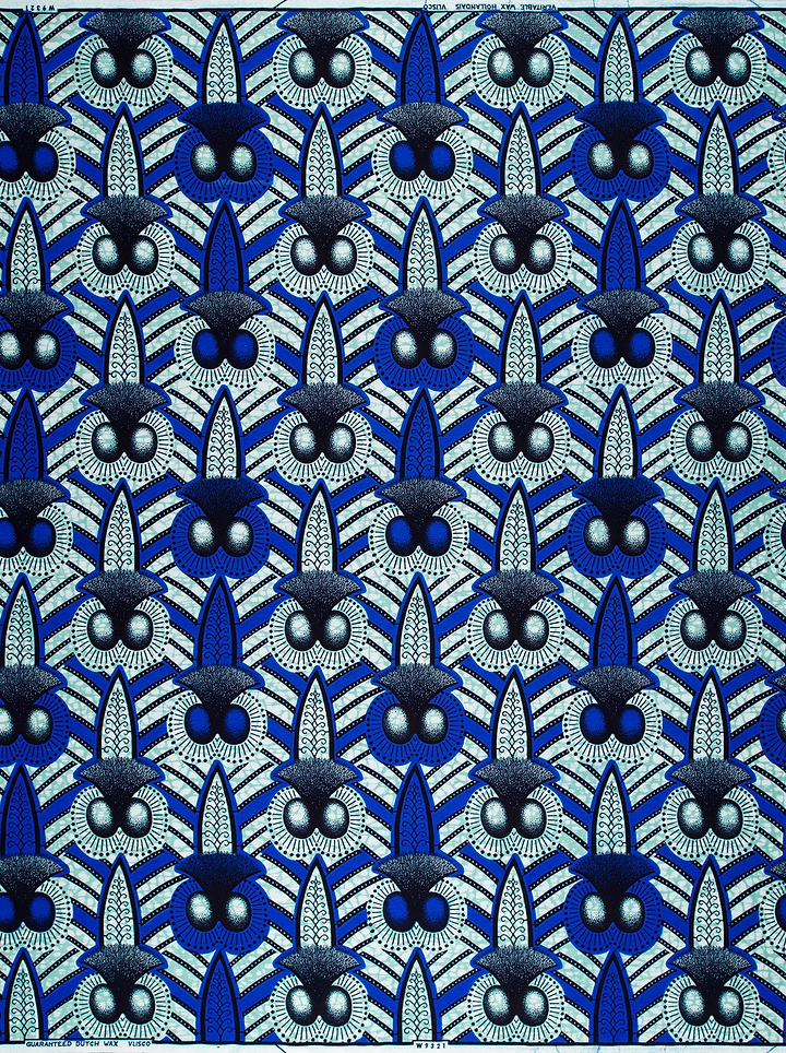 Blue white patterned fabric stylized wax hollandais vlw9321.004