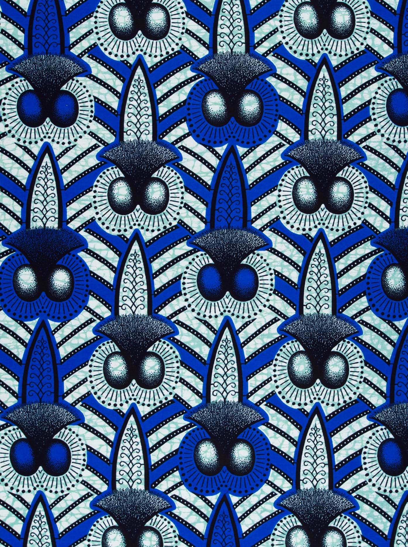 Vibrant blue black patterned fabric wax hollandais vlw9321.004