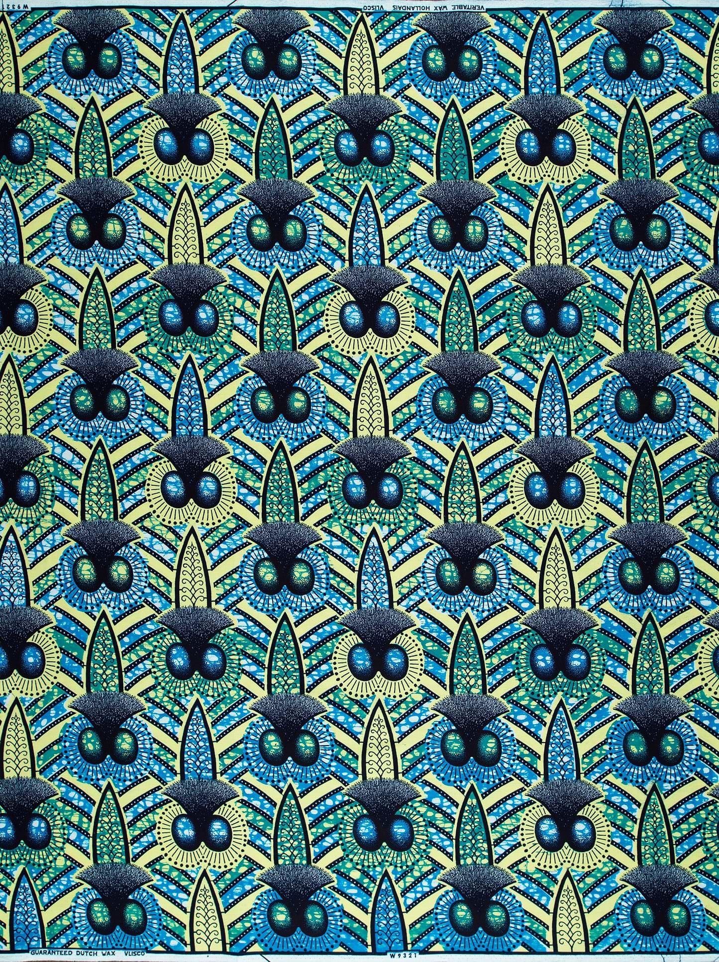 Vibrant blue green patterned fabric wax hollandais vlw9321.006