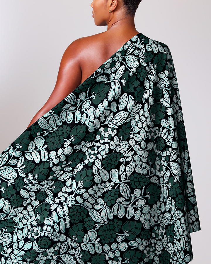One-shoulder dress deep green white wax hollandais vlw9431.001