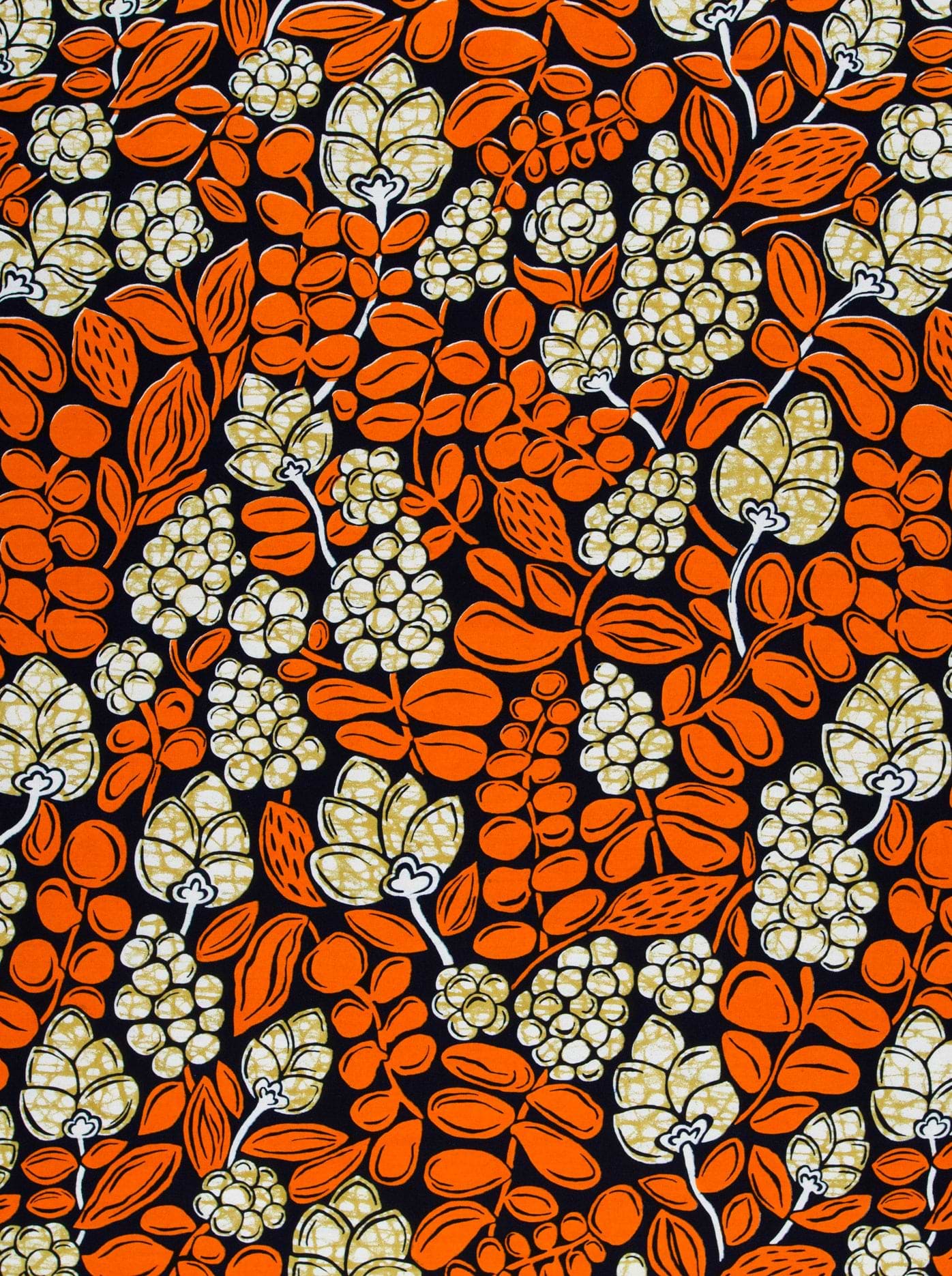 Vibrant orange cream floral pattern wax hollandais vlw9431.005