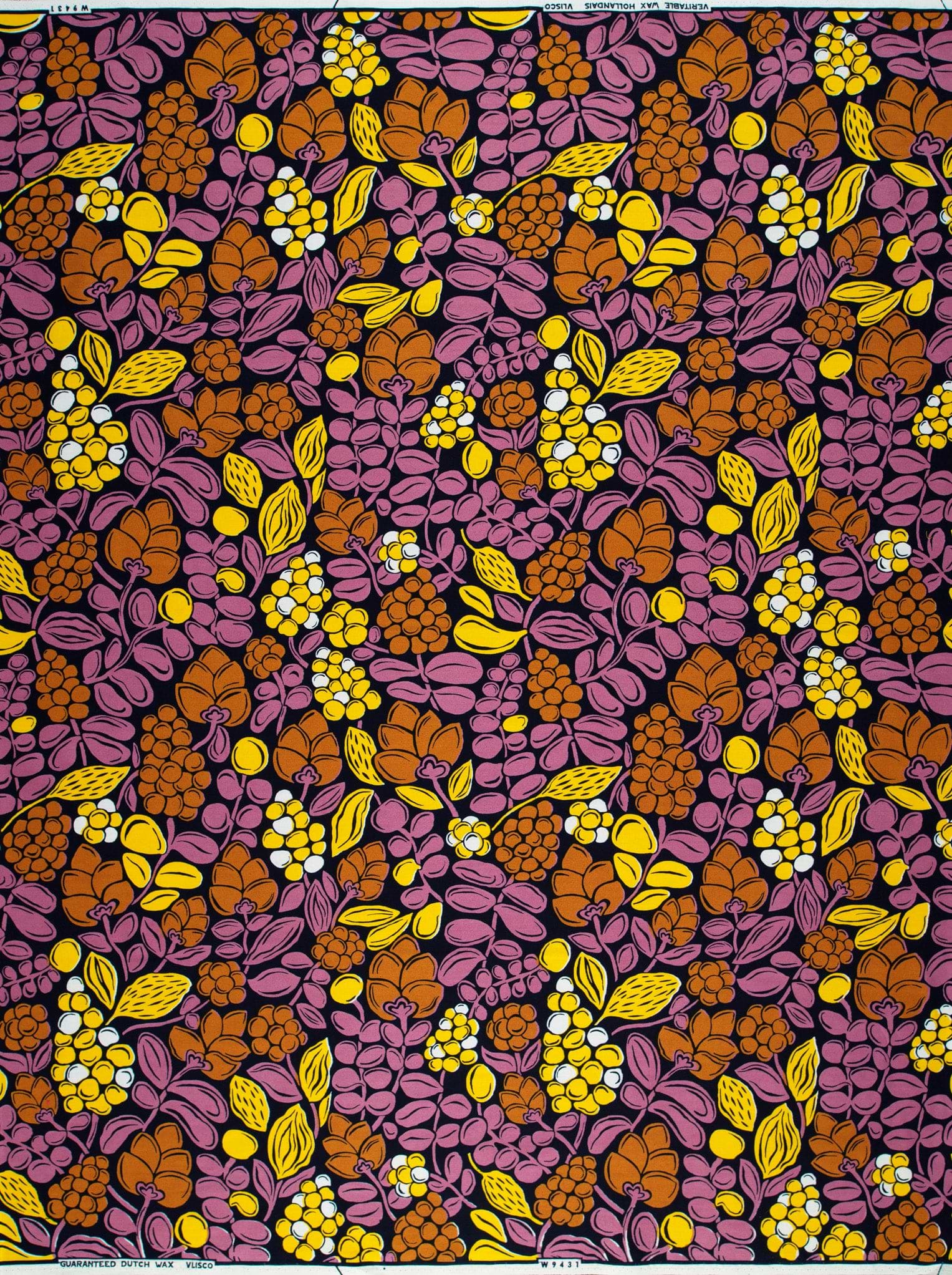 Vibrant purple orange floral fabric wax hollandais vlw9431.006