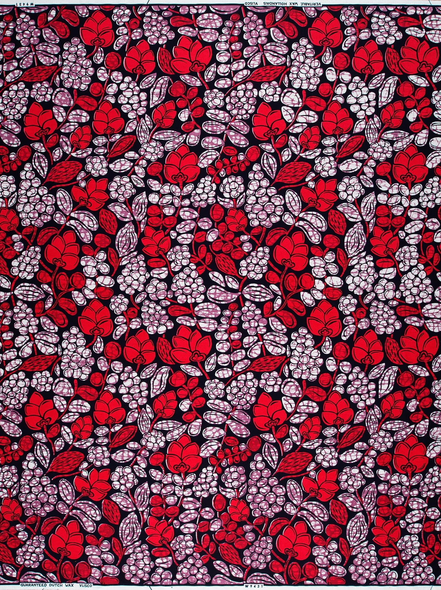 Vibrant red white floral-patterned fabric wax hollandais vlw9431.007