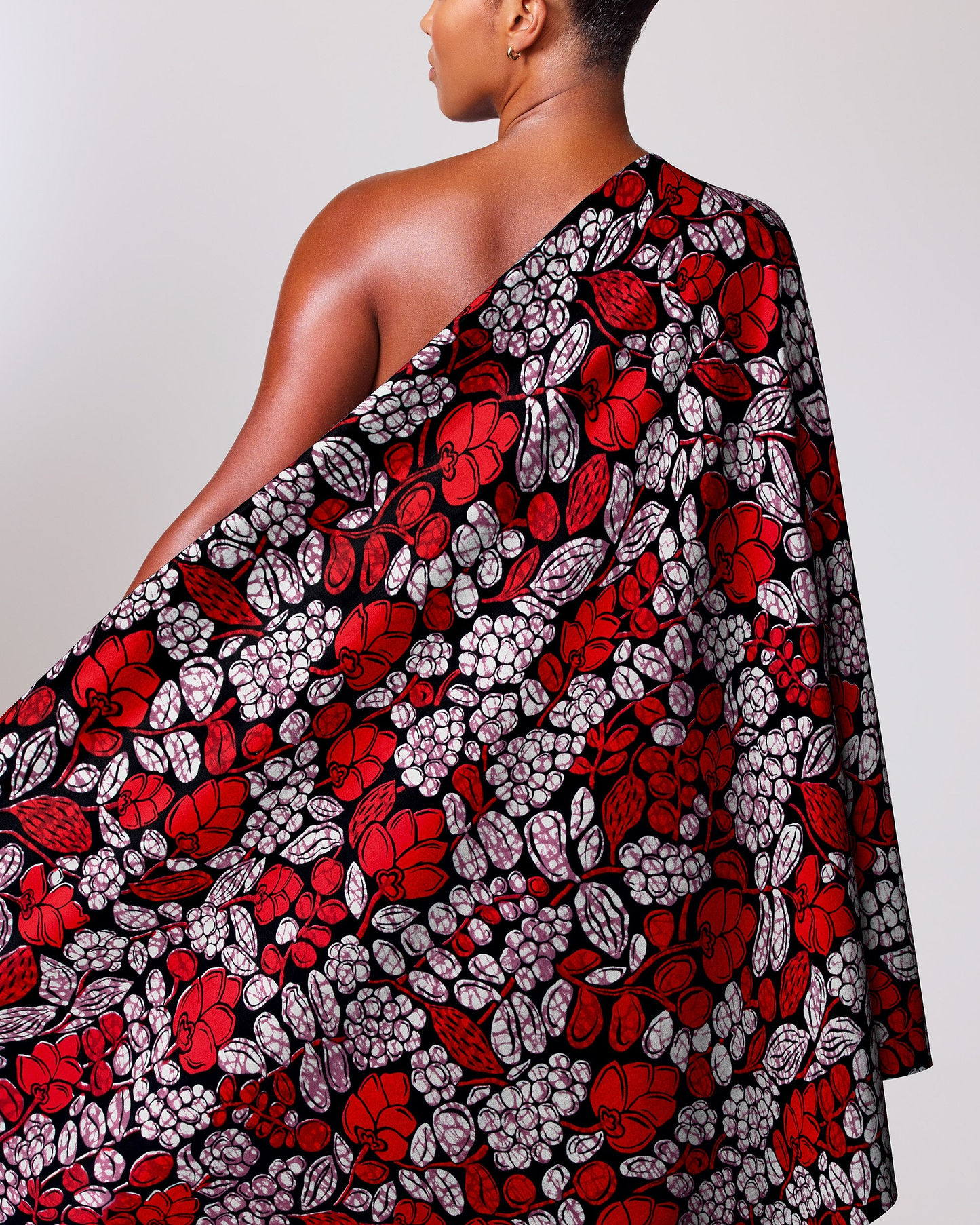 Vibrant red white floral-patterned one-shoulder wax hollandais vlw9431.007