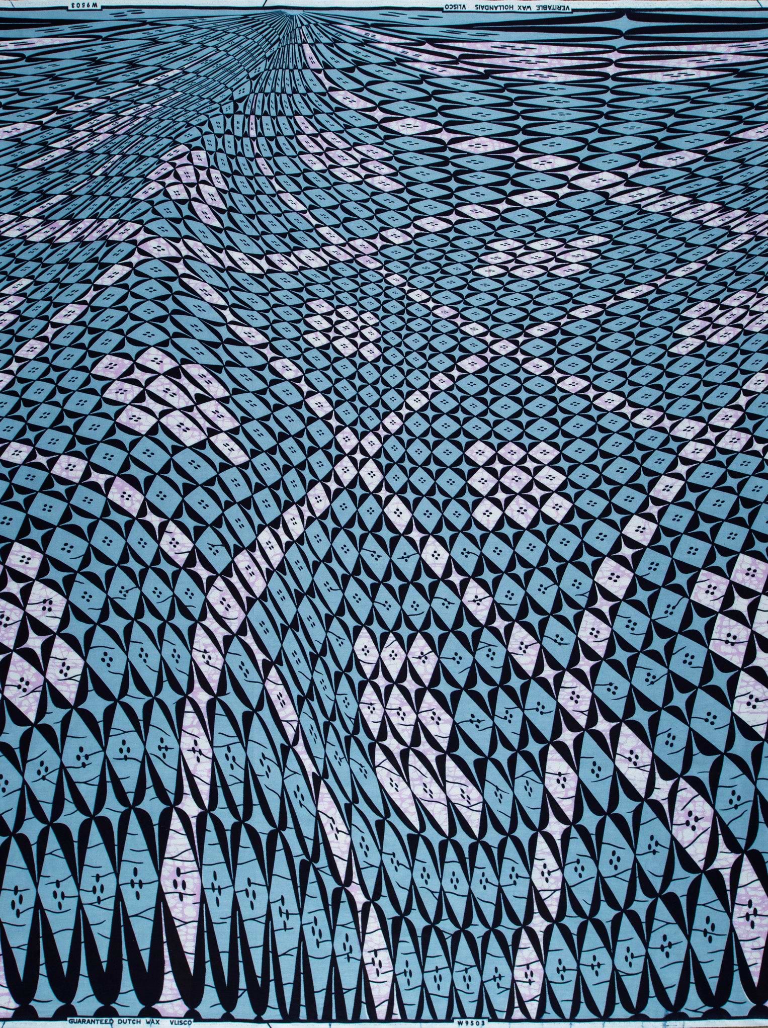 Blue white geometric patterned textile wax hollandais vlw9503.002