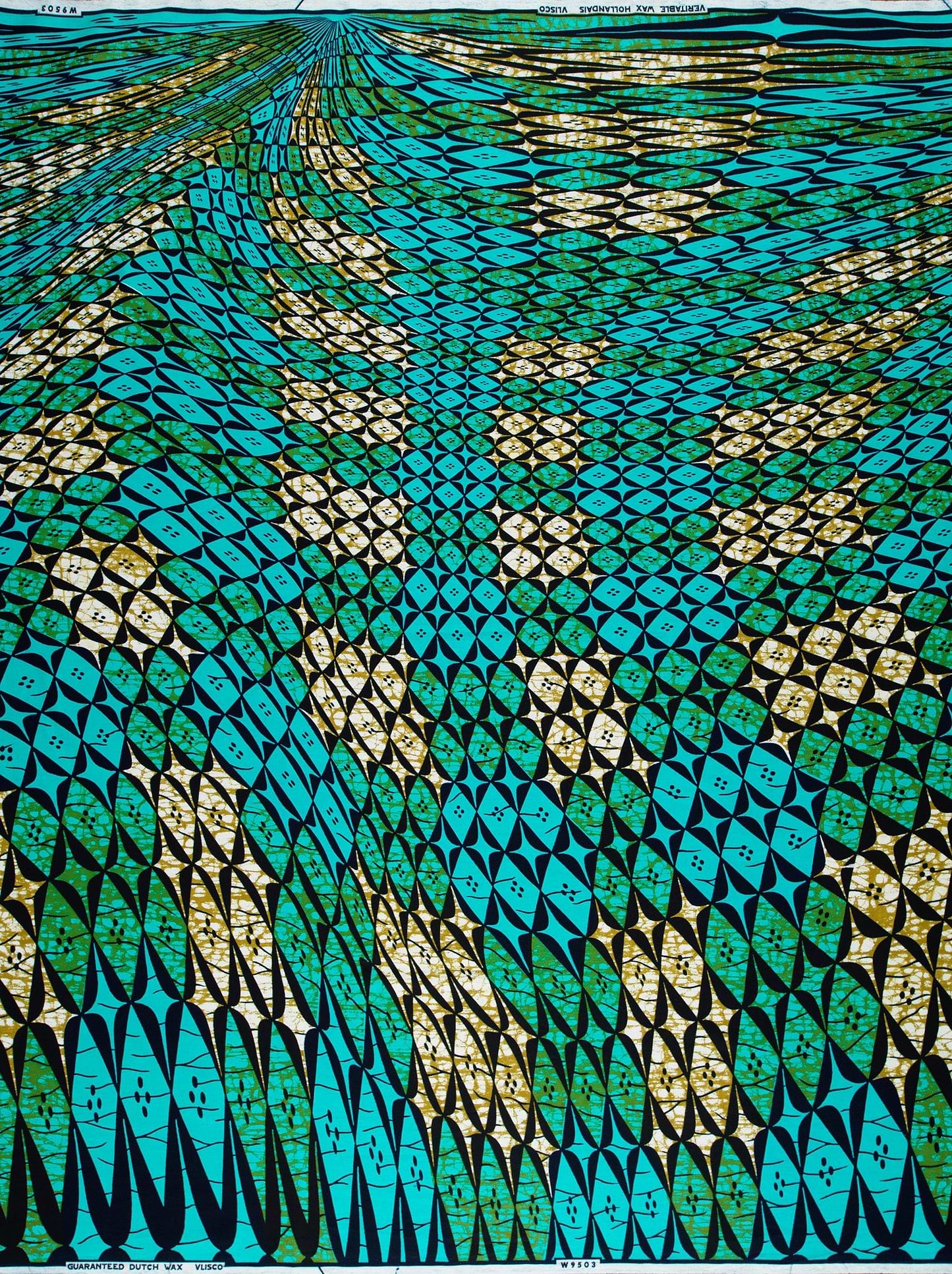 Vibrant turquoise green geometric-patterned fabric wax hollandais vlw9503.003
