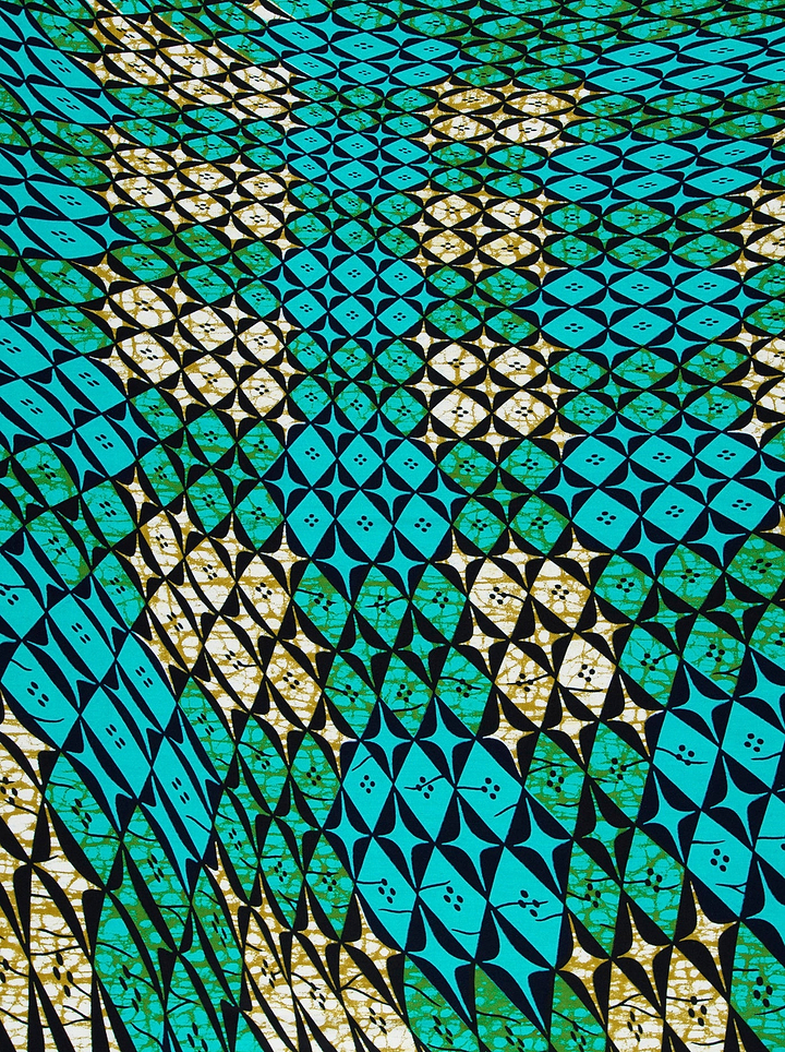 Vibrant turquoise black geometric-patterned fabric wax hollandais vlw9503.003