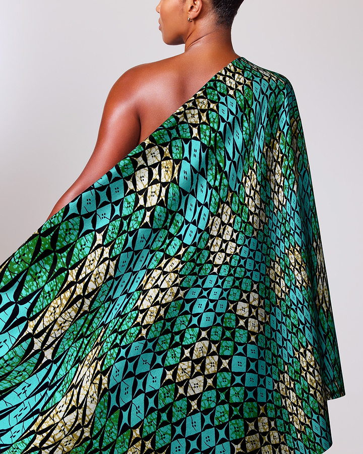 Vibrant one-shoulder wrap dress bold wax hollandais vlw9503.003