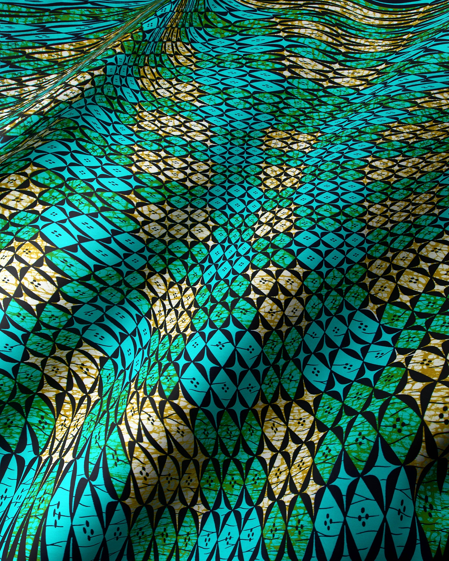Vibrant turquoise gold patterned fabric wax hollandais vlw9503.003