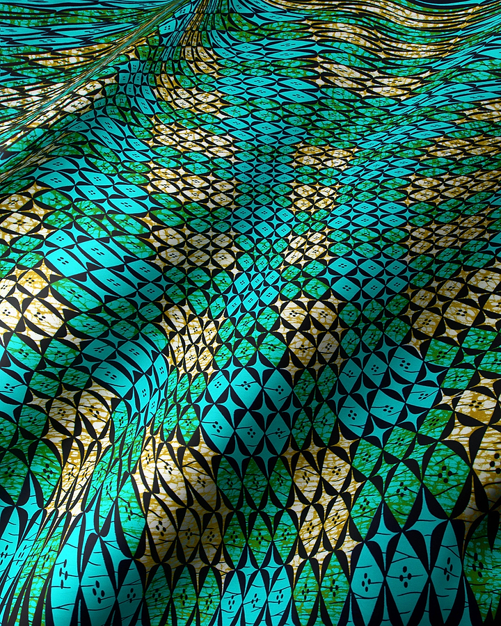 Vibrant turquoise gold patterned fabric wax hollandais vlw9503.003