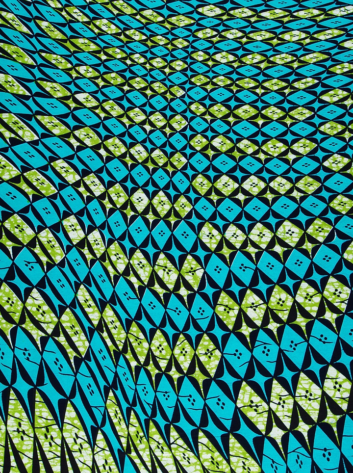 Vibrant turquoise lime green geometric-patterned wax hollandais vlw9503.004