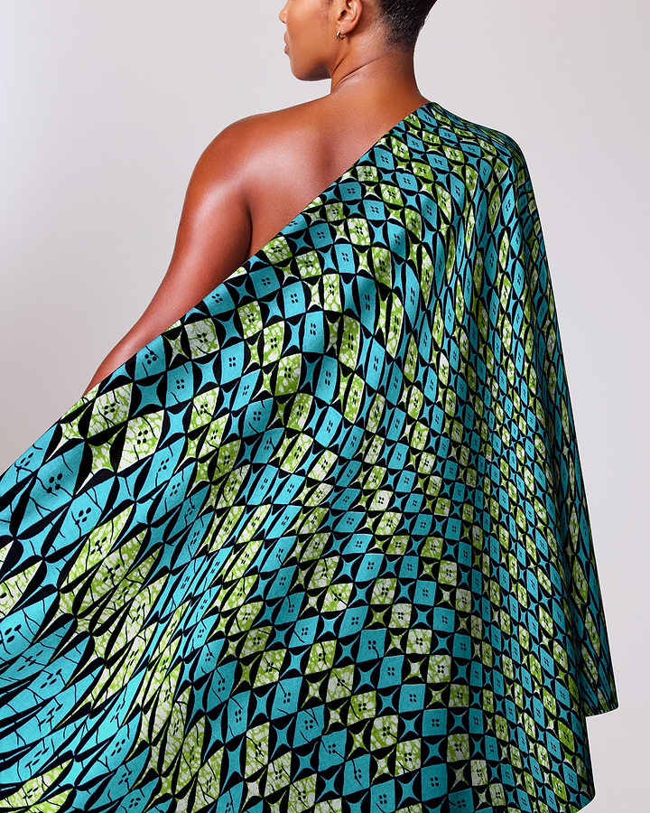 Vibrant one-shoulder cape made bold wax hollandais vlw9503.004