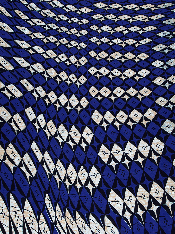 Blue white geometric-patterned fabric diamond wax hollandais vlw9503.005