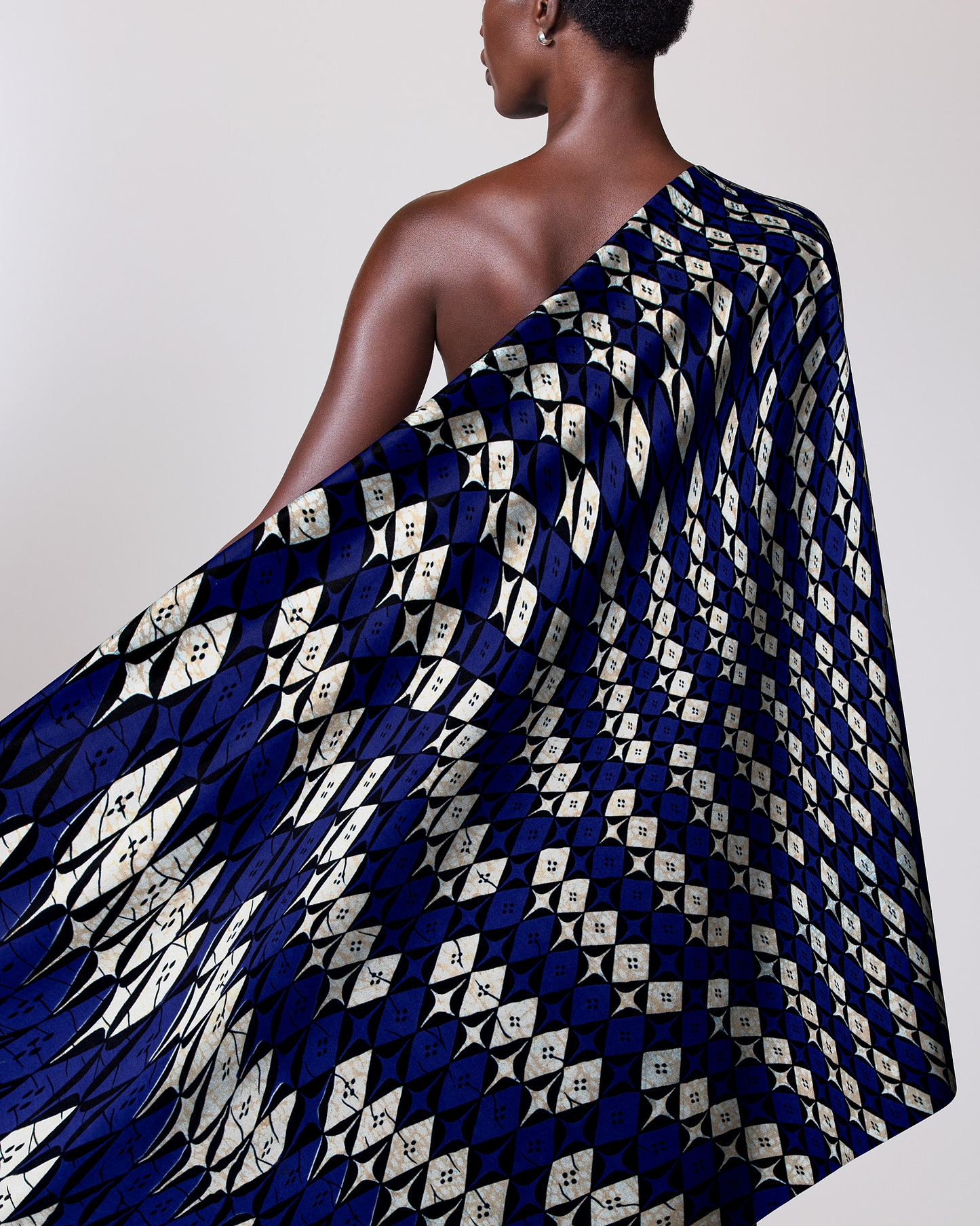 One-shoulder garment bold navy blue wax hollandais vlw9503.005