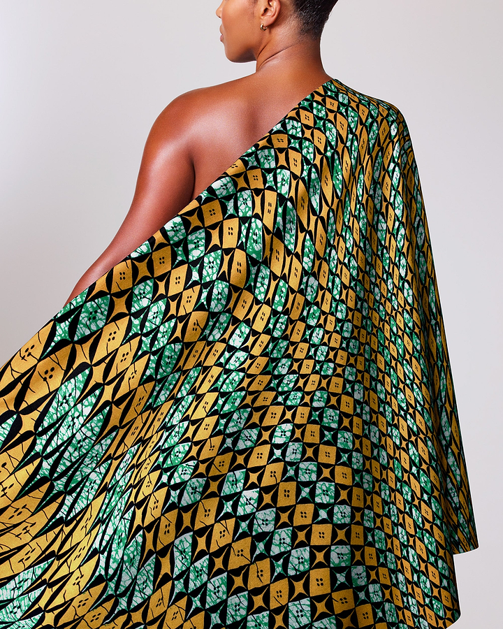 Vibrant one-shoulder dress made bold wax hollandais vlw9503.006