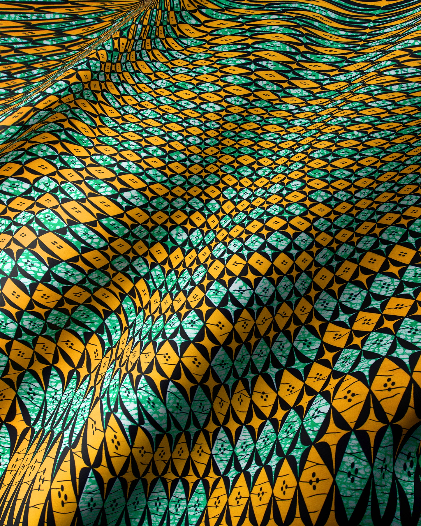 Vibrant yellow teal geometric-patterned fabric wax hollandais vlw9503.006