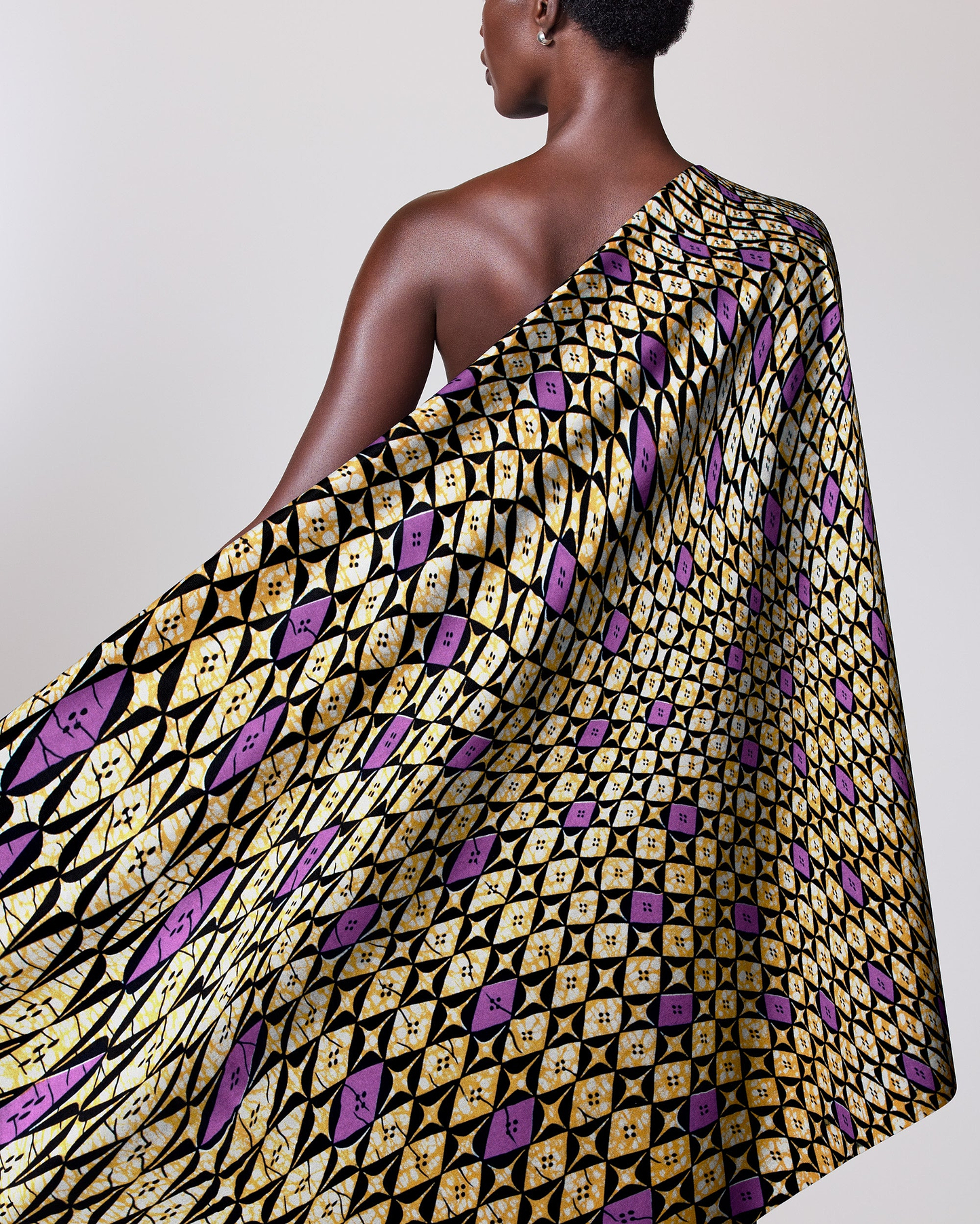 One-shoulder garment bold geometric print wax hollandais vlw9503.007