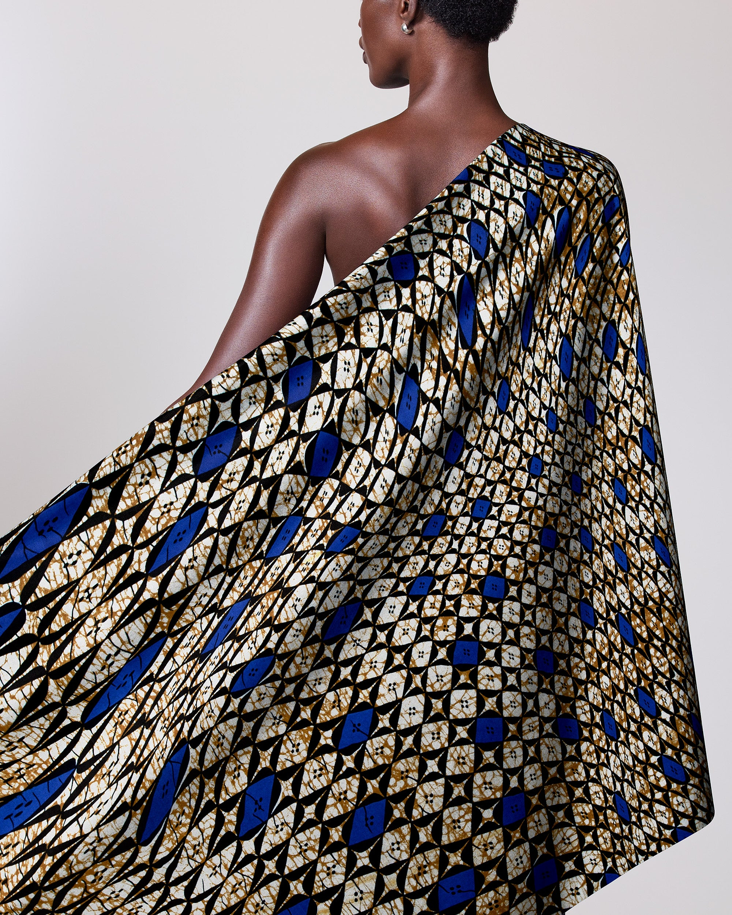 One-shoulder garment bold blue black wax hollandais vlw9503.008