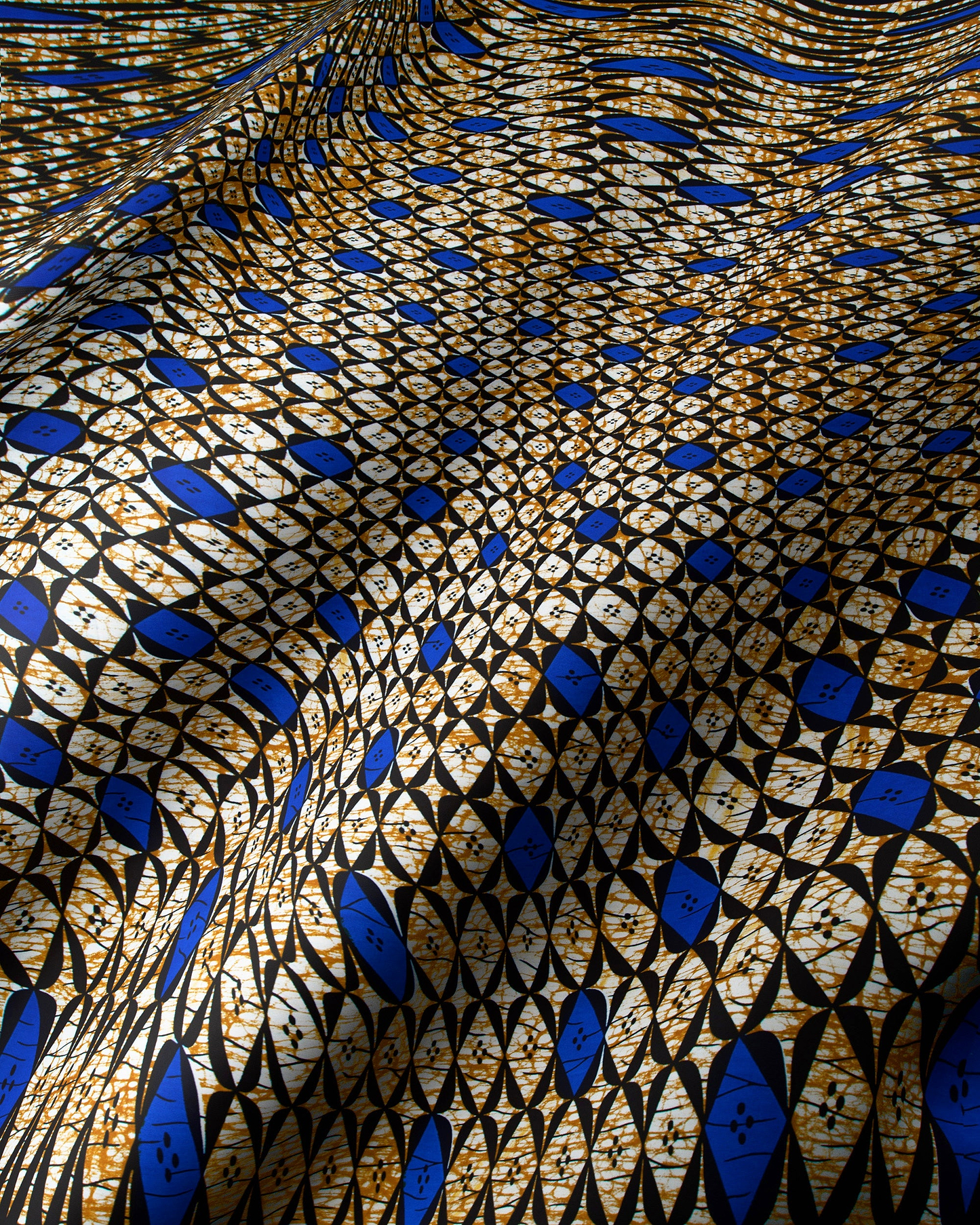 Vibrant blue black cream-colored african wax hollandais vlw9503.008