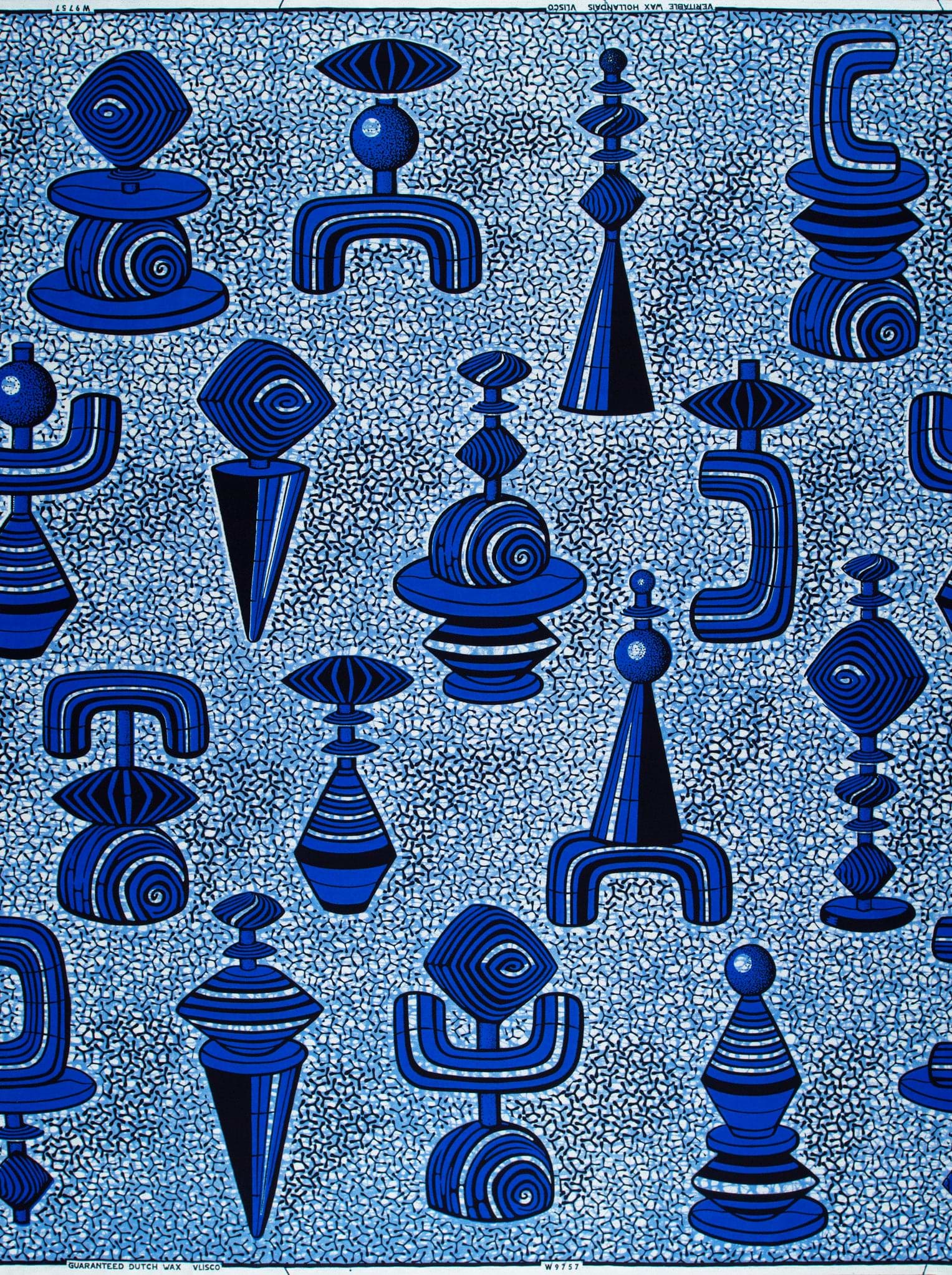 Blue geometric abstract figures textured wax hollandais vlw9757.007