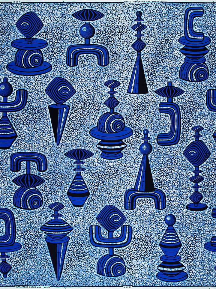 Blue geometric abstract figures textured wax hollandais vlw9757.007