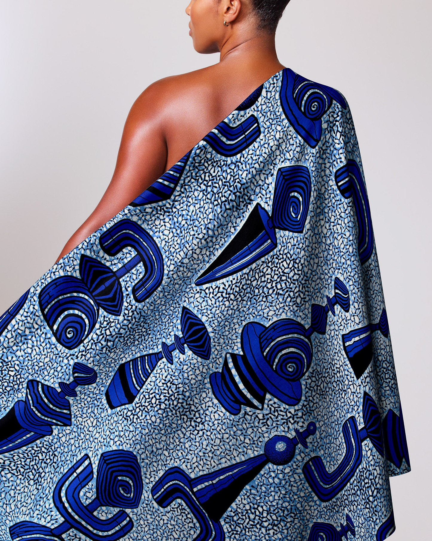 One-shoulder wrap dress vibrant blue wax hollandais vlw9757.007