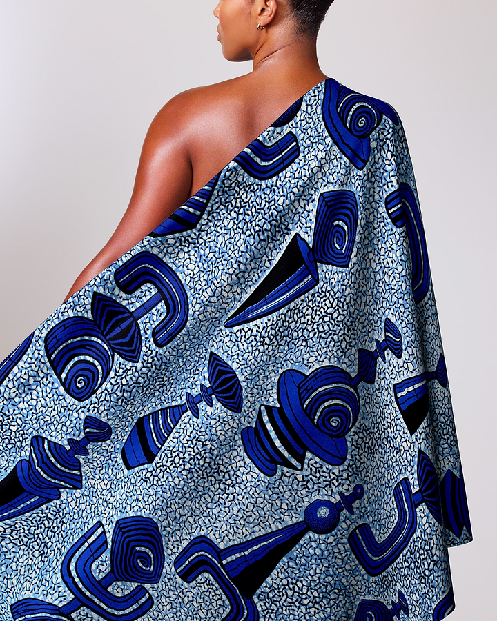 One-shoulder wrap dress vibrant blue wax hollandais vlw9757.007