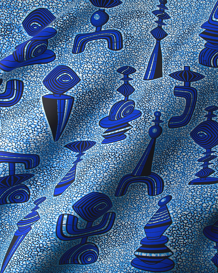 Blue patterned fabric stylized abstract wax hollandais vlw9757.007