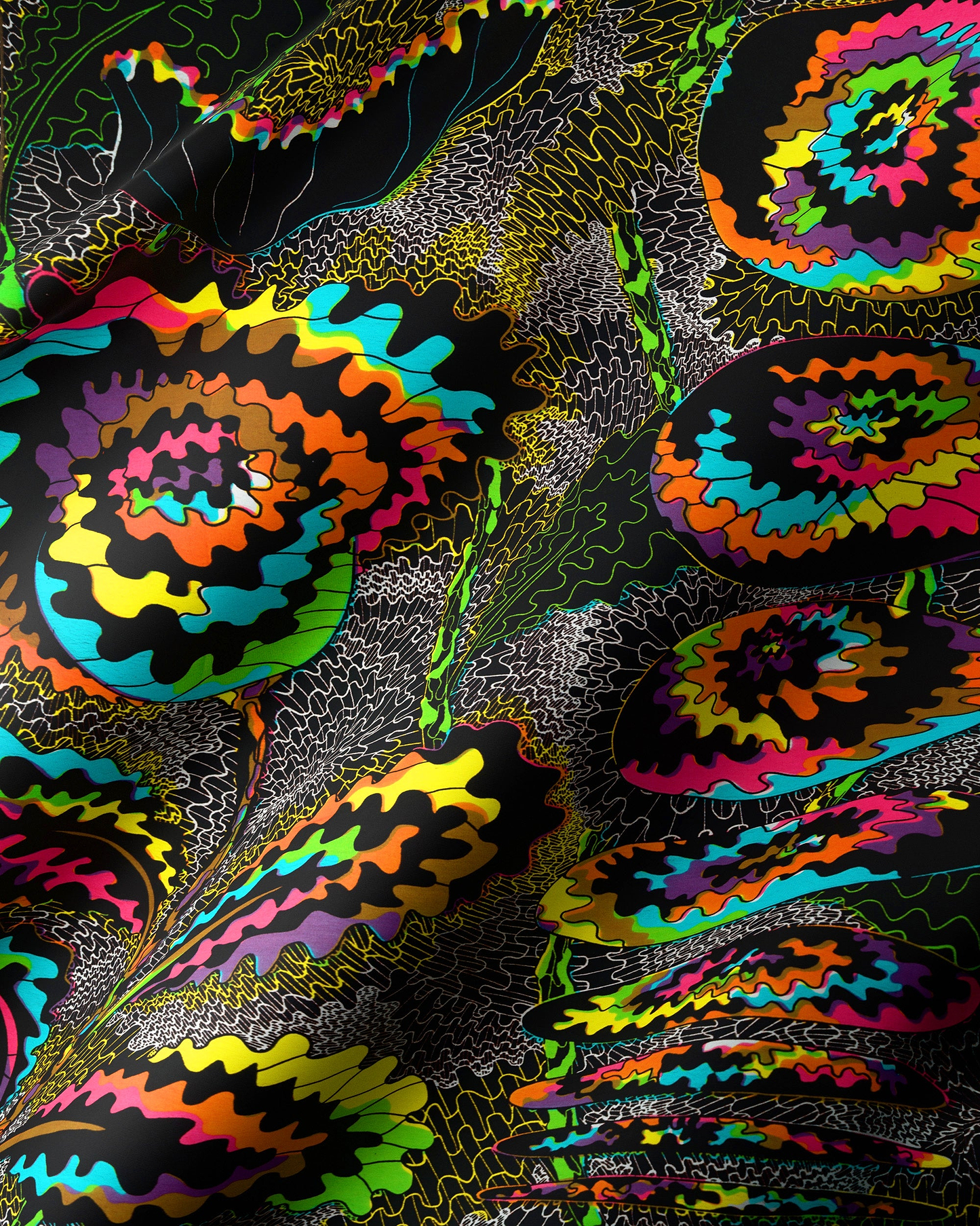 Vibrant psychedelic tie-dye fabric patterns wax hollandais vlw9921.001