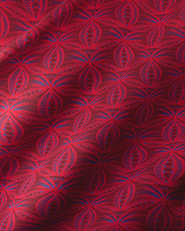 Vibrant red fabric intricate blue radiance vlr6990.002