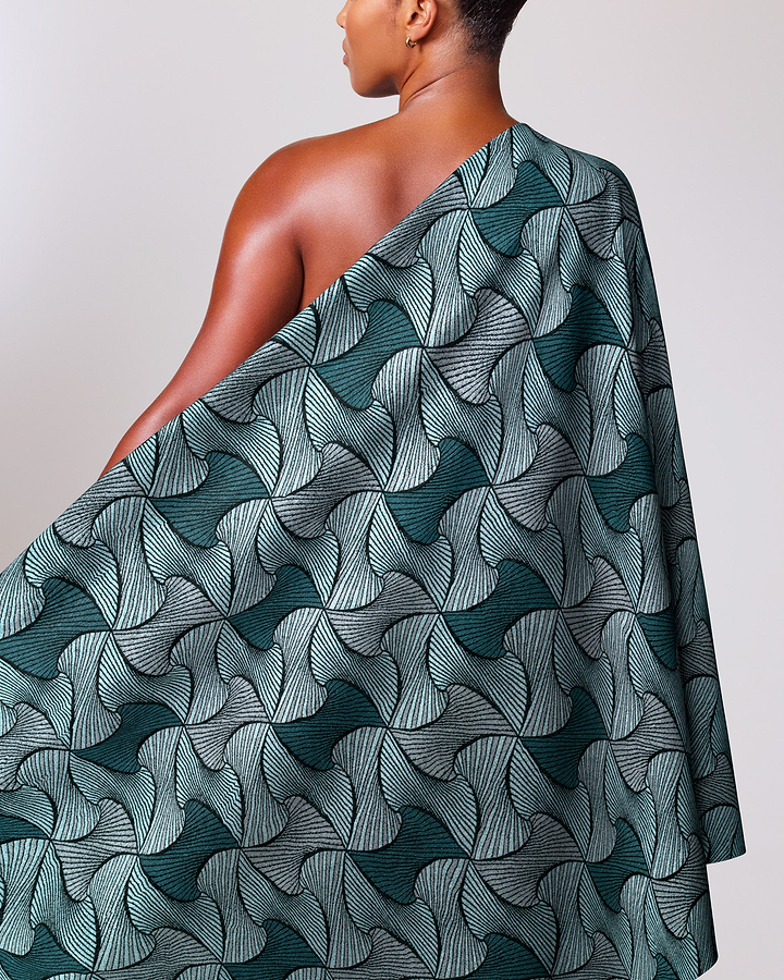 One-shoulder garment bold teal silver radiance vlr9969.004