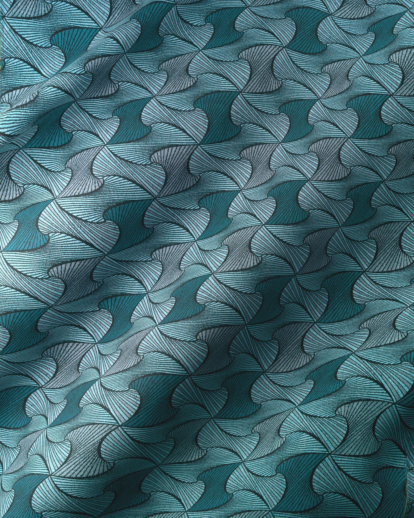 Teal fabric pattern stylized ginkgo radiance vlr9969.004