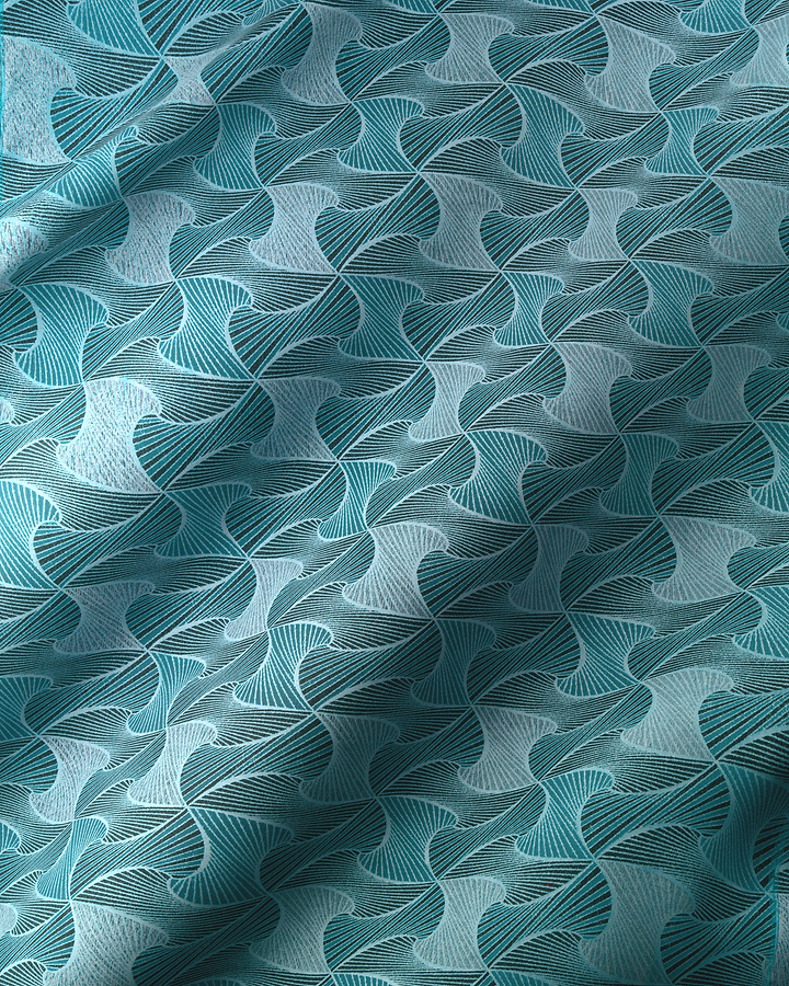 Teal fabric pattern stylized fan-like radiance vlr9969.004