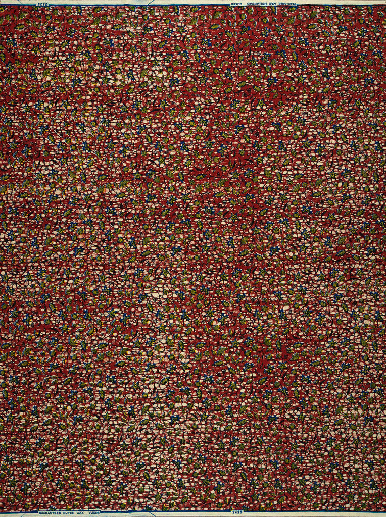 Red patterned fabric green blue wax hollandais vl02425.090