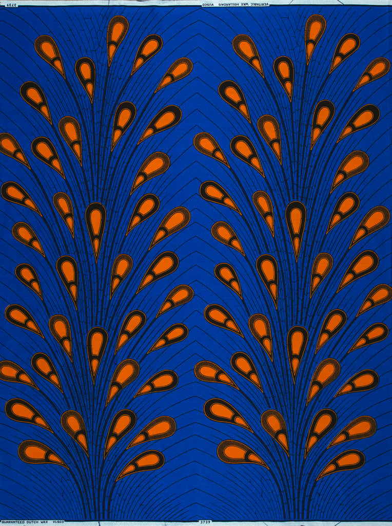 Blue fabric orange teardrop pattern wax hollandais vl03739.114