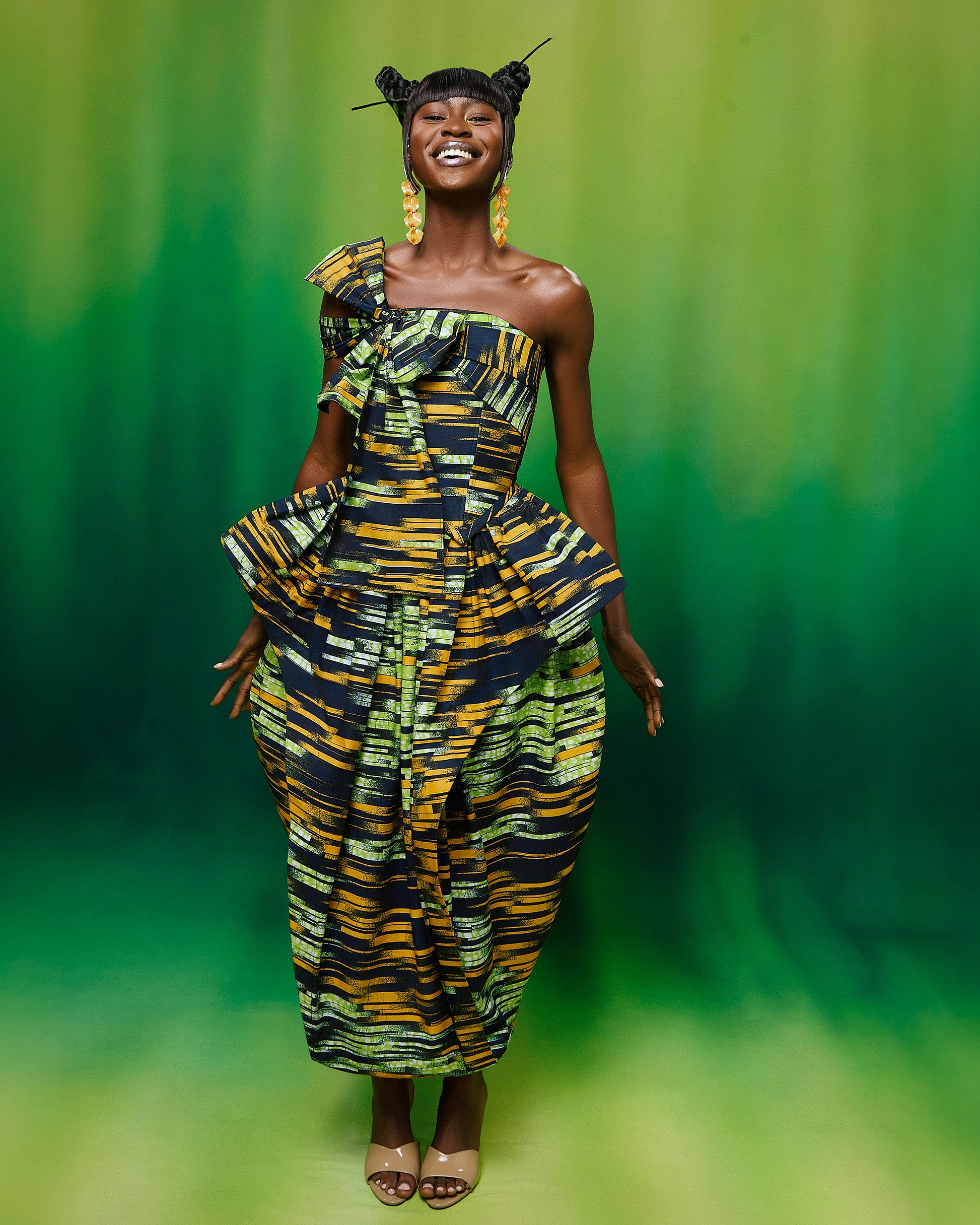 Vibrant one-shoulder dress bold geometric wax hollandais vlw4799.001