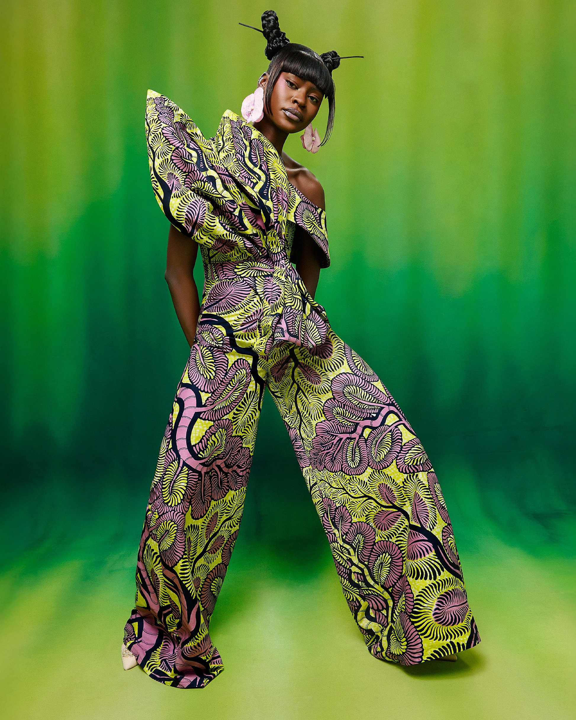 Vibrant one-shoulder jumpsuit bold yellow wax hollandais vlw3579.001