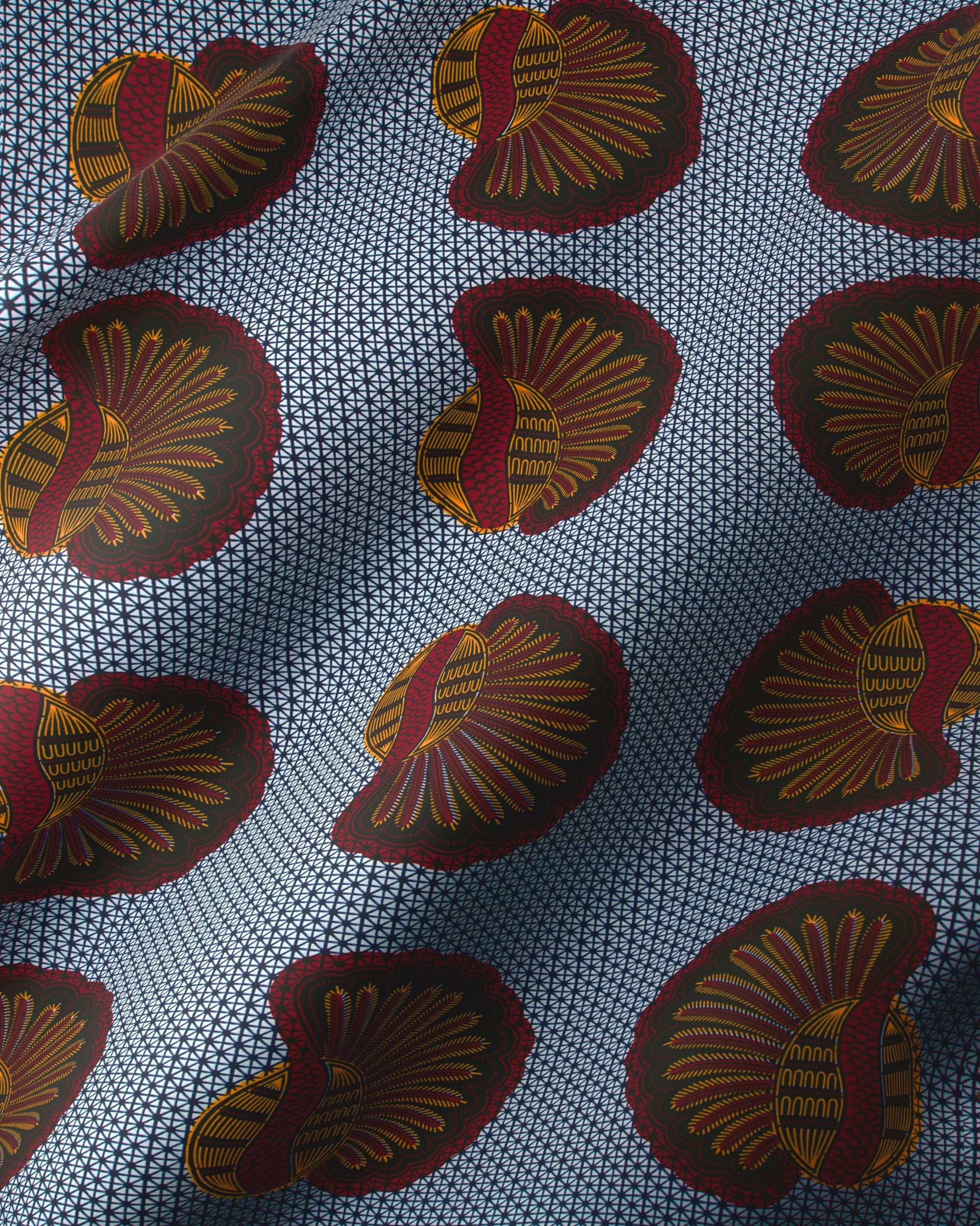 Dark red gold fan-shaped motifs wax hollandais vl00012.201