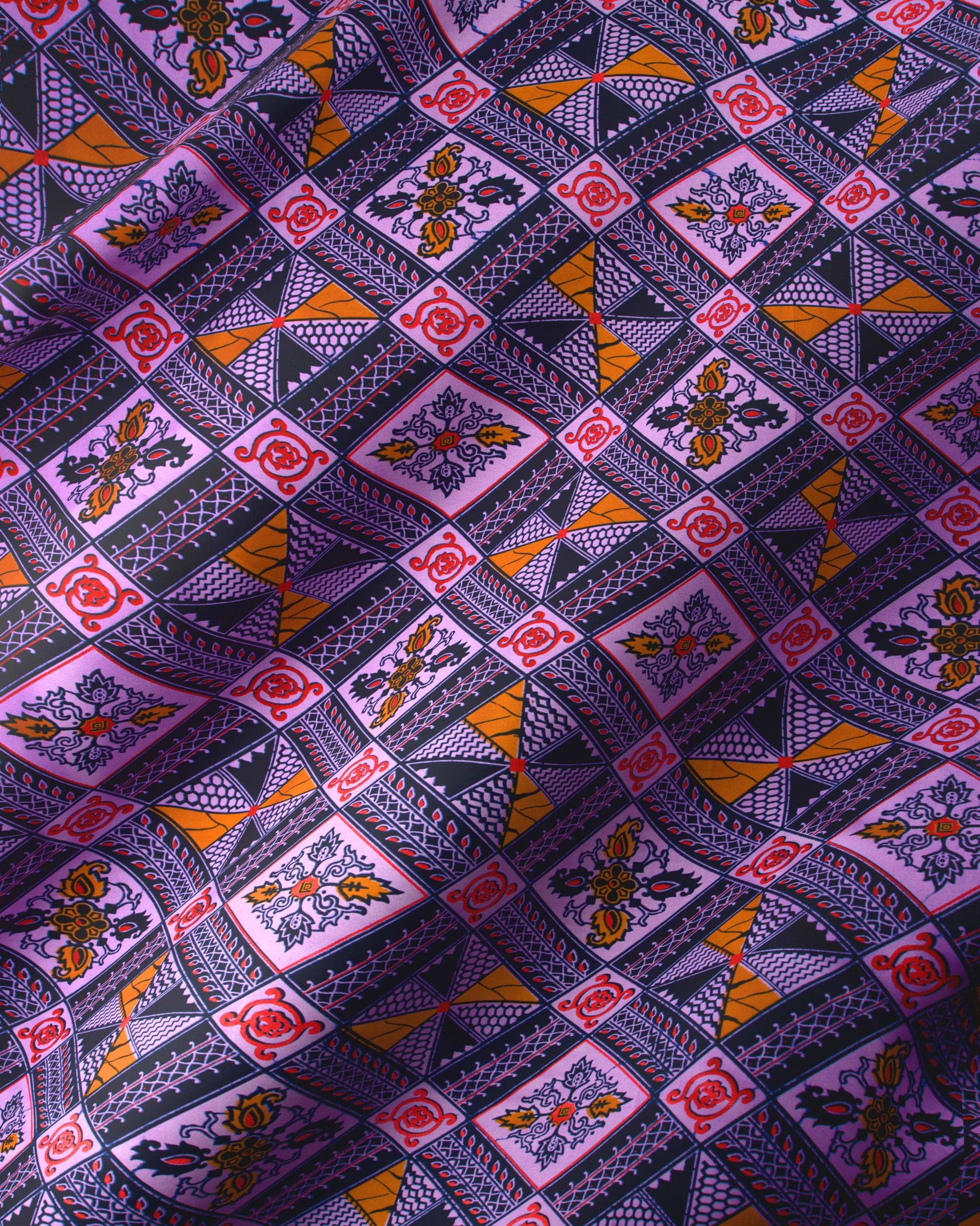 Vibrant purple orange black geometric-patterned wax hollandais vl00014.399