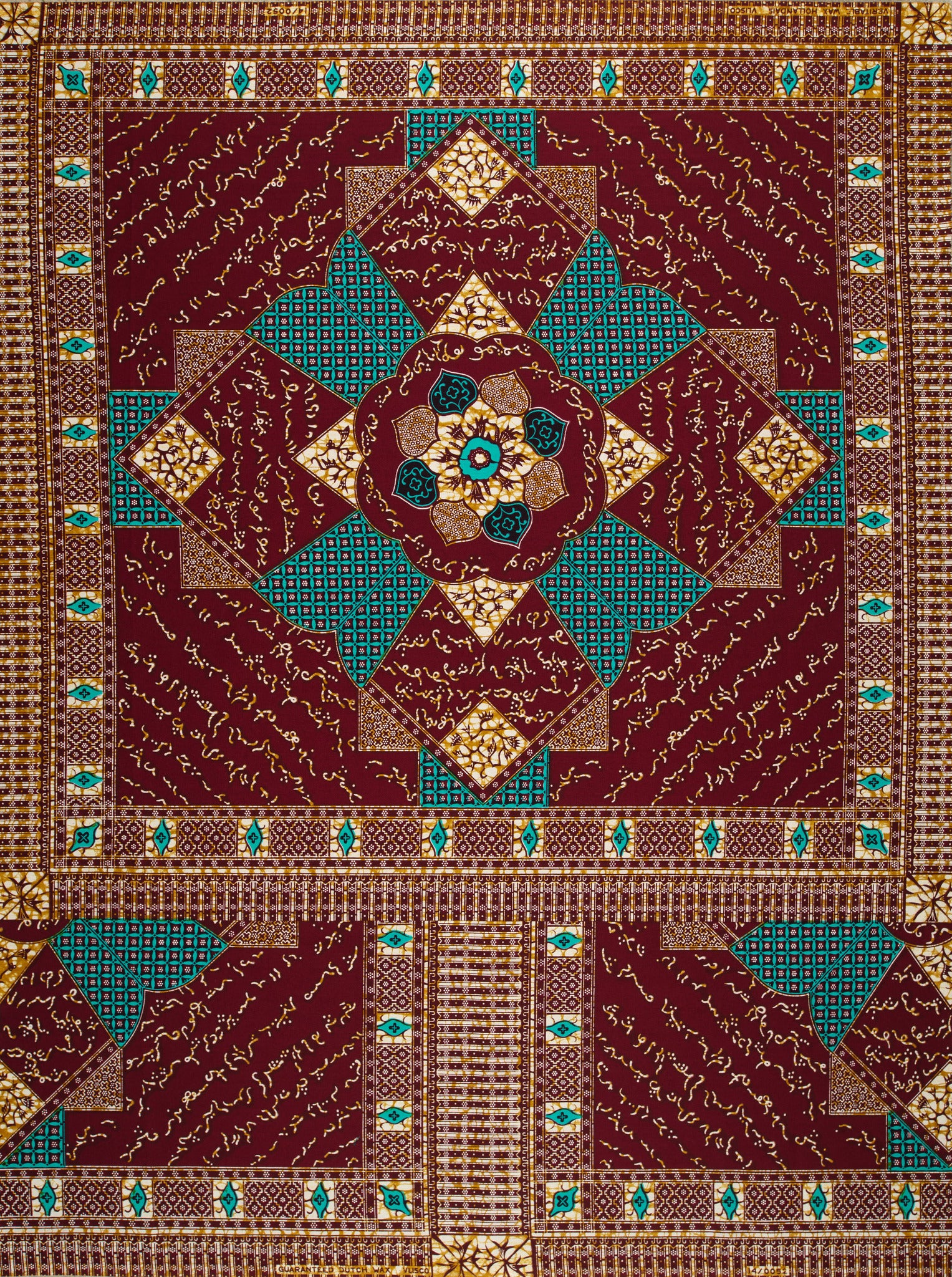Rich maroon teal batik fabric wax hollandais vl00052.157