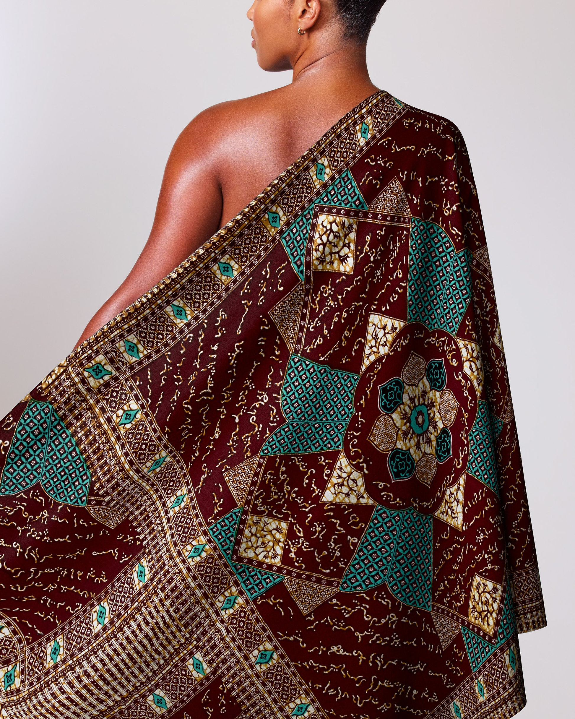 Rich maroon teal patterned fabric wax hollandais vl00052.157