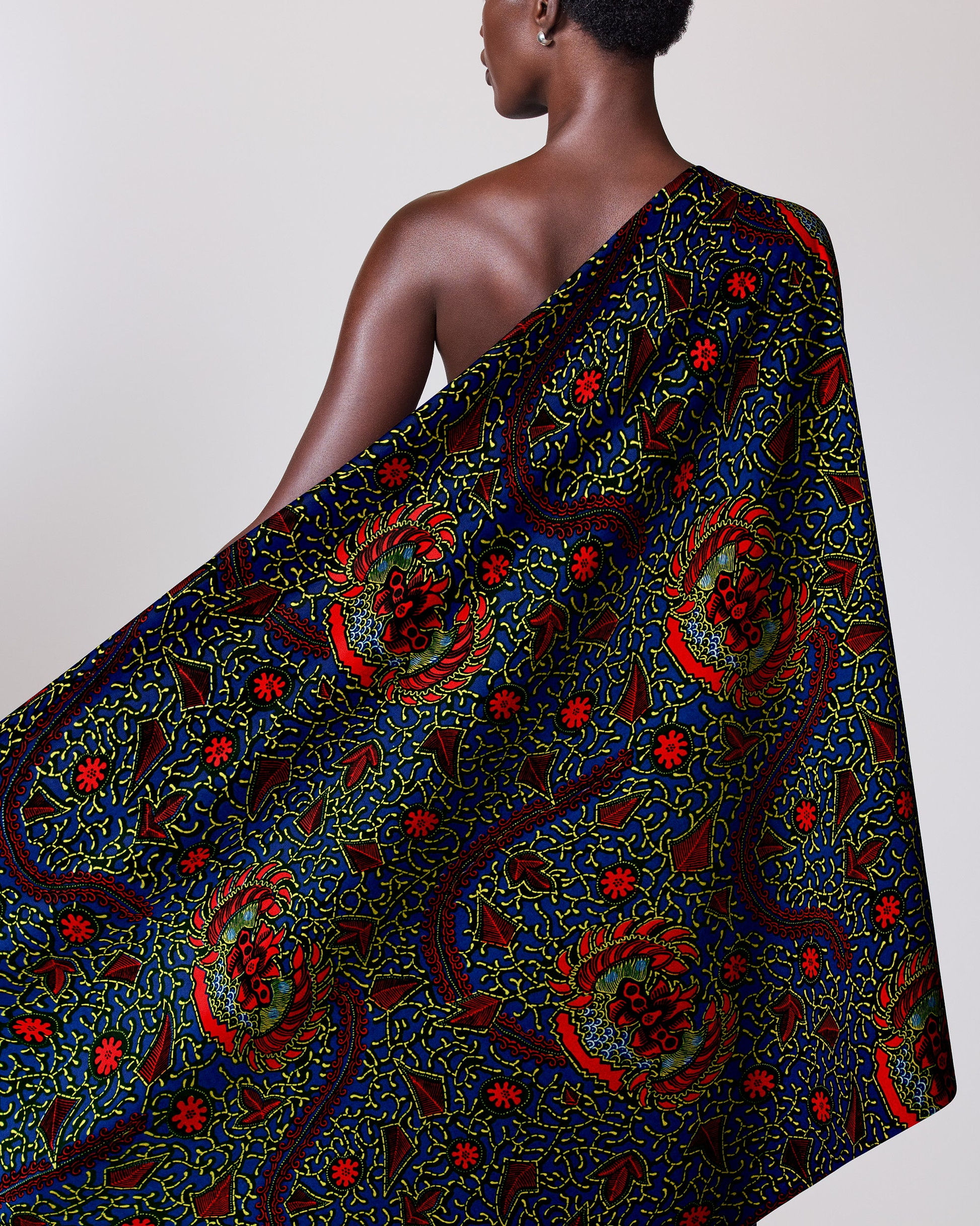 Vibrant blue one-shoulder dress adorned wax hollandais vl00501.107