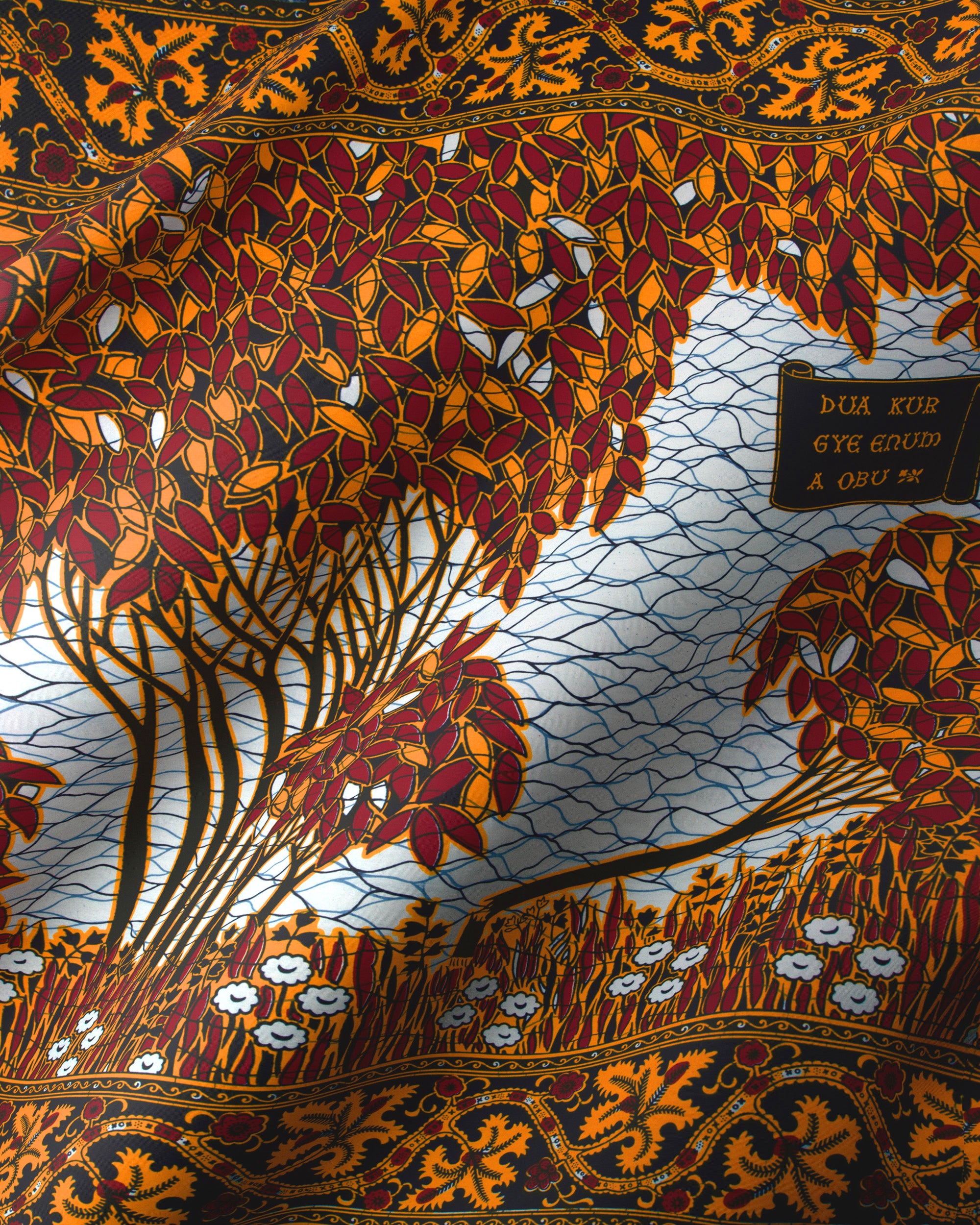 Richly patterned fabric stylized trees wax hollandais vl00562.118